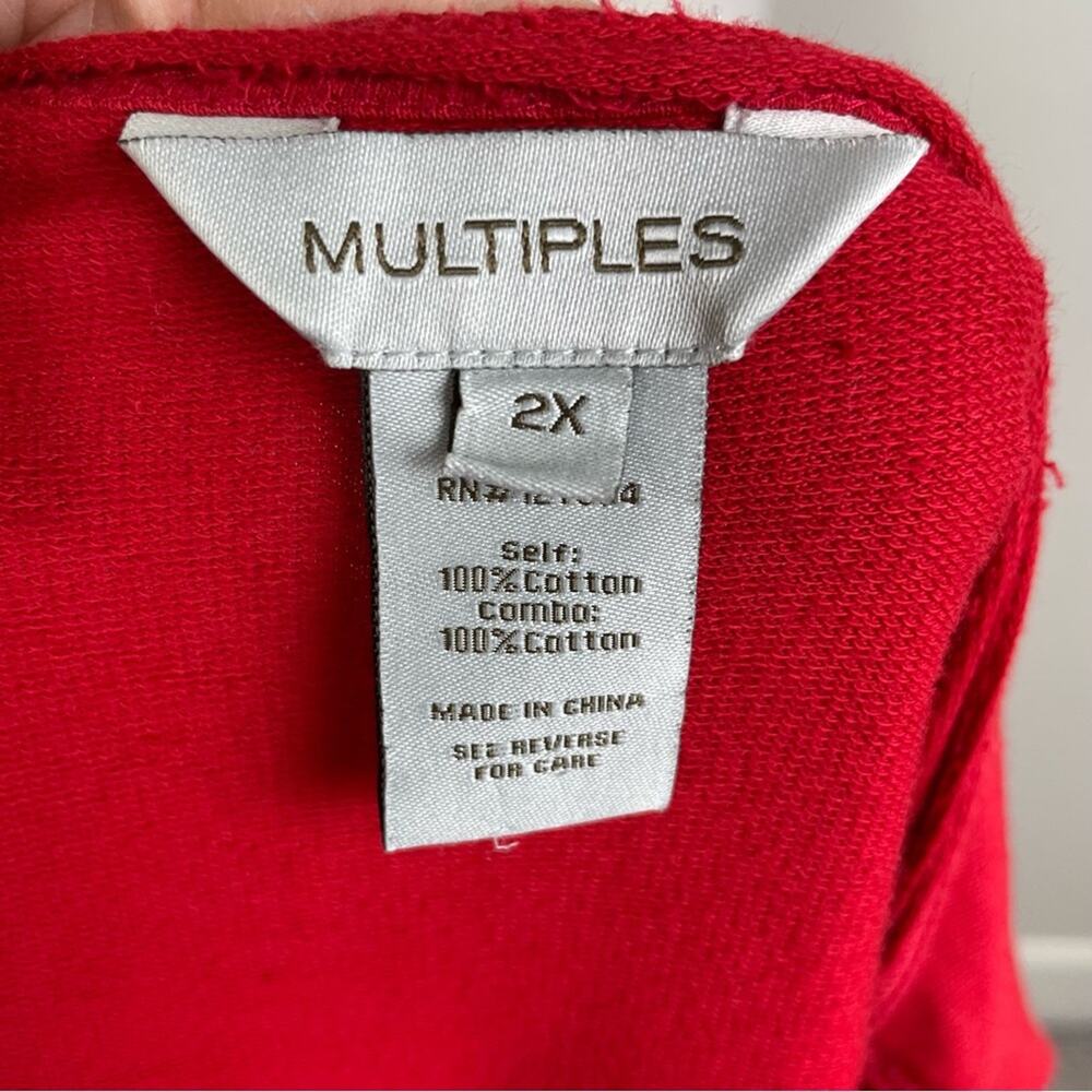 Multiples Red Long Sleeve Knit Stripe Layered Detail Top 2X - Picture 8 of 9